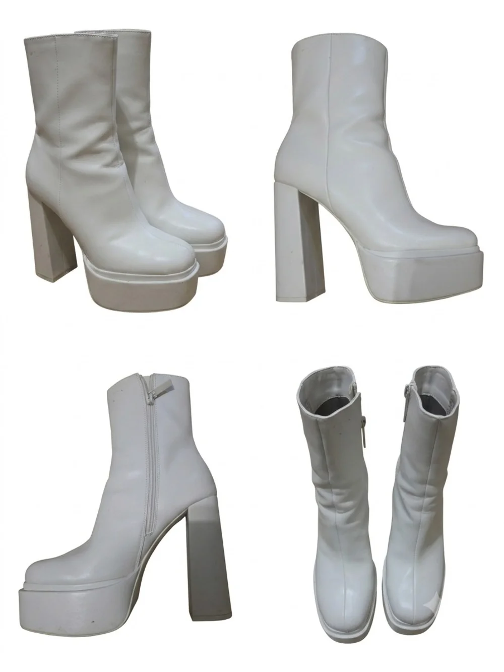 Zara White Platform Block Heel Ankle Boots